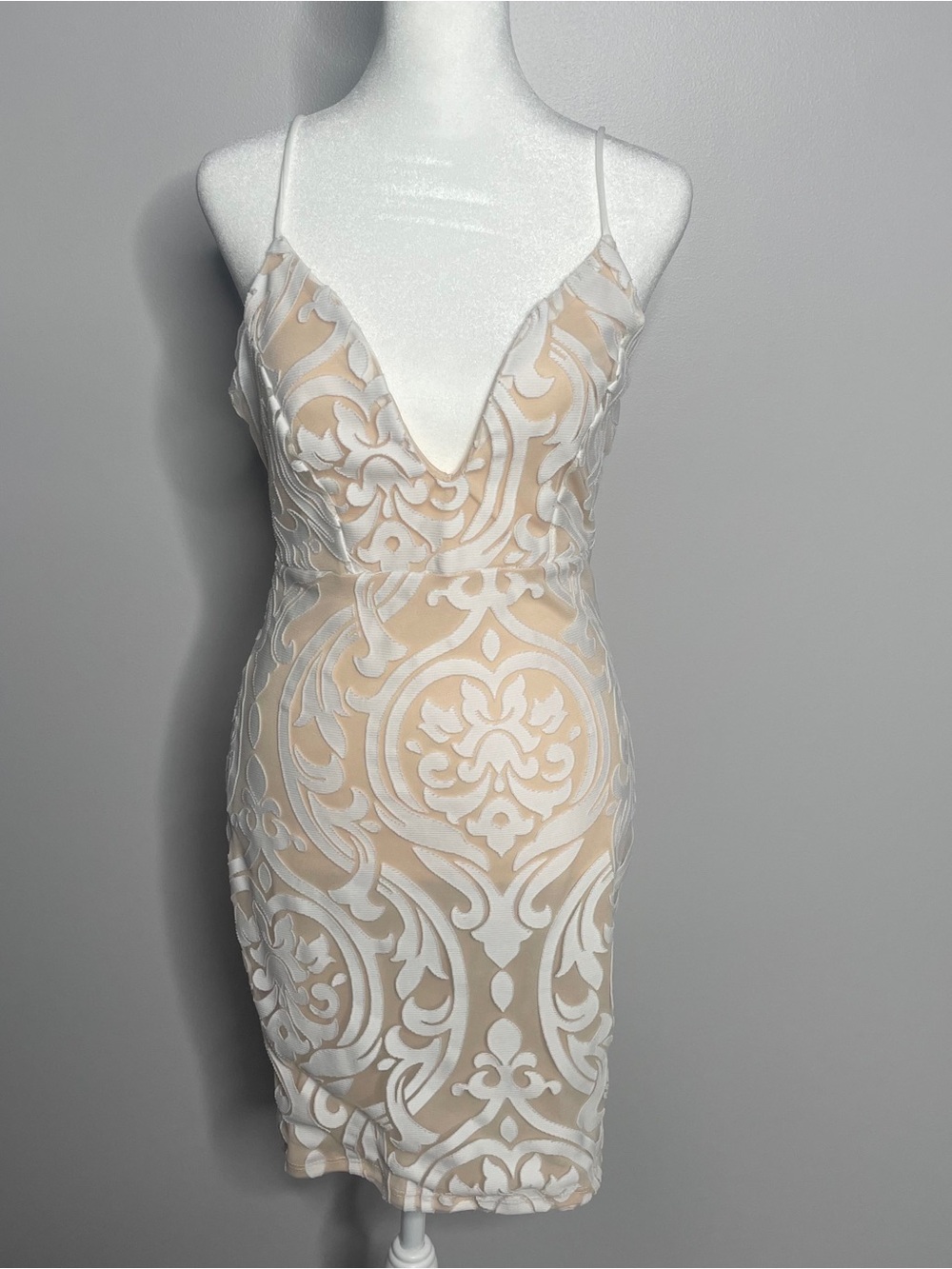 Charlotte Russe White Nude Baroque Bodycon Mini Dress Medium